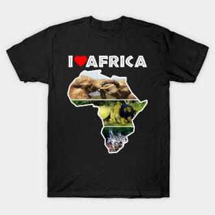 I Love Africa Wildlife Collage Map T-Shirt